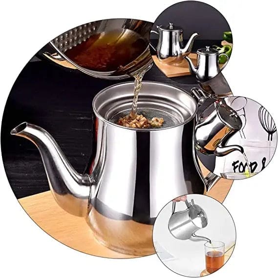 Stainless Steel Kettle Oil Filter Pot, Oil Skimmer Jug, Oil Filter Kettle, Portable Oil Strainer Pot, Cooking Oil Tank With Filter, Oil Dispenser Pot With Removable Filter, Storage Can For Kitchen Stainless Steel Kettle Oil Filter Pot, Oil Skimmer Jug, Oil Filter Kettle, Portable Oil Strainer Pot, Cooking Oil Tank With Filter, Oil Dispenser Pot With Removable Filter, Storage Can For Kitchen